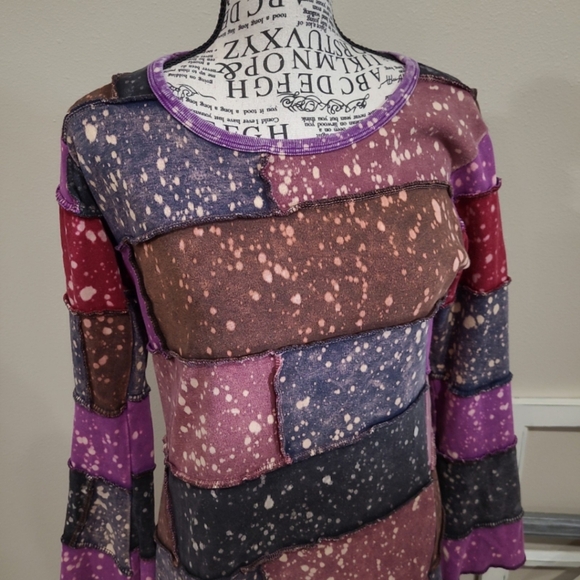 Jayli Bolo Patchwork hippie tunic mini dress punk Women SZ S/M**bleach splatter - Picture 3 of 9